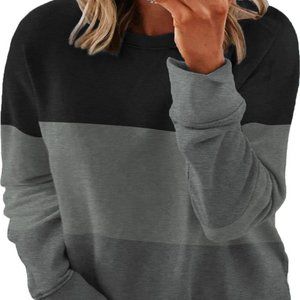 Black Crew Neck Striped Color Block Plus Size Sweatshirt